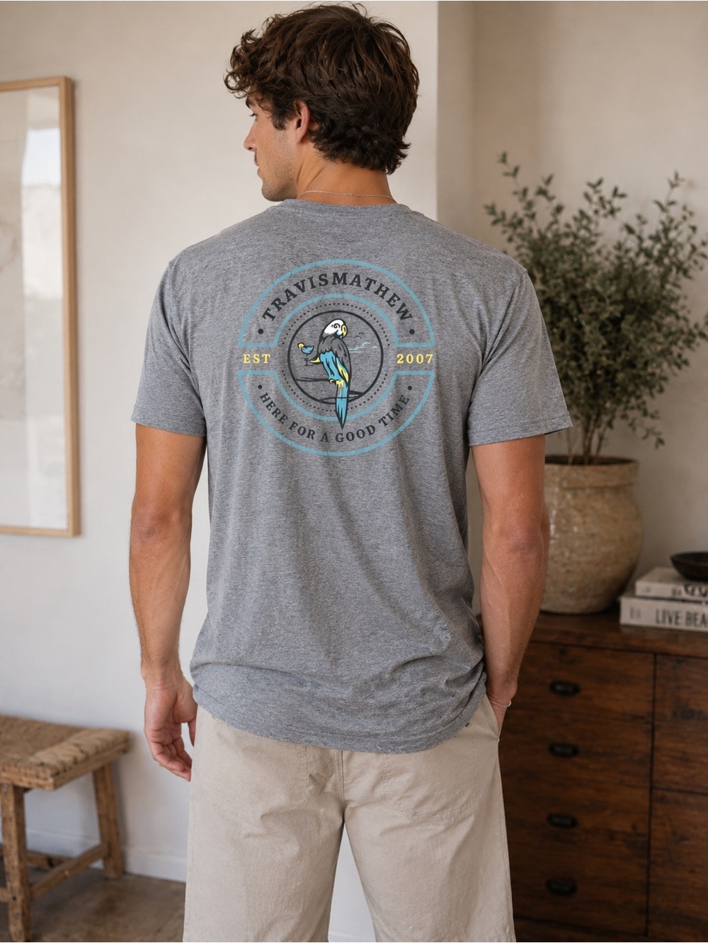 Travis Mathew Gray Short-Sleeve Tee with Parrot Emblem